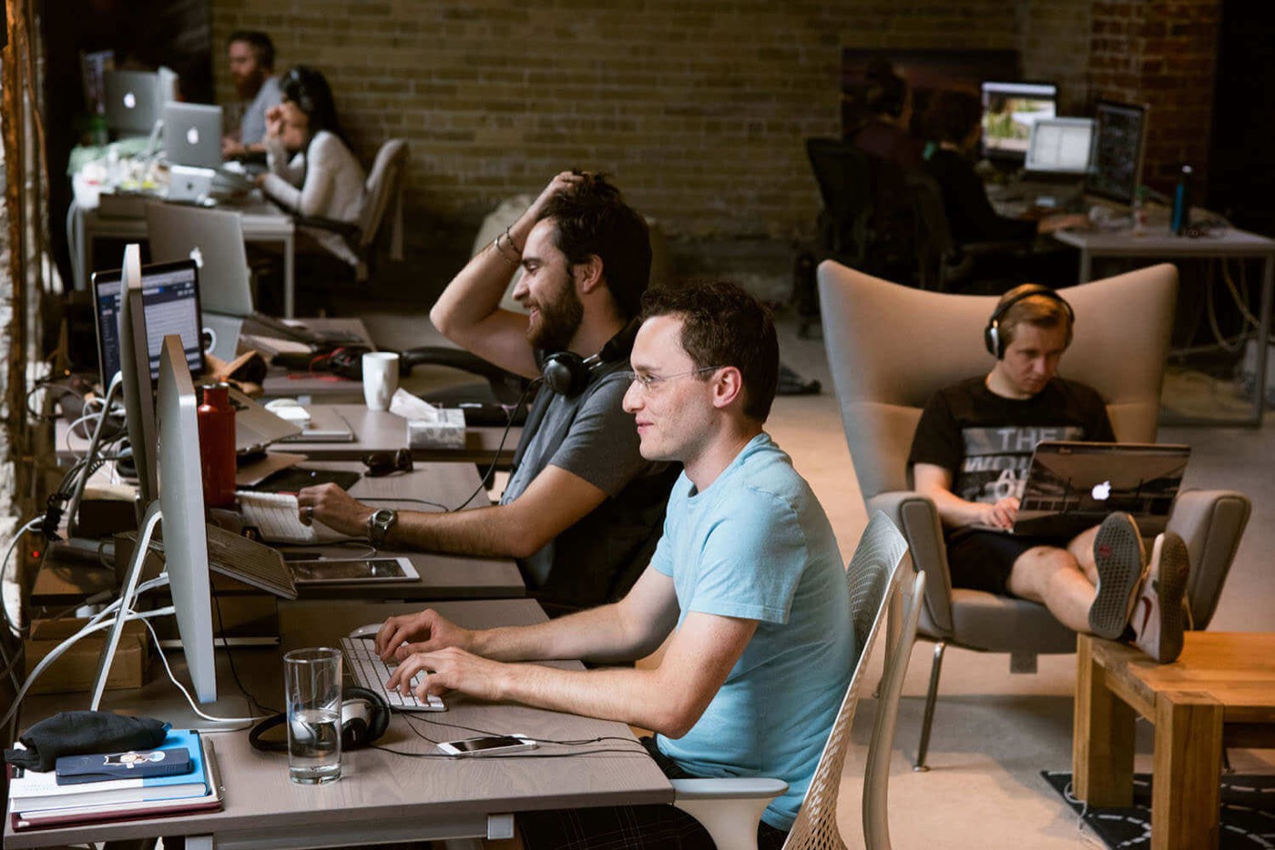 The team at work in the early studio days