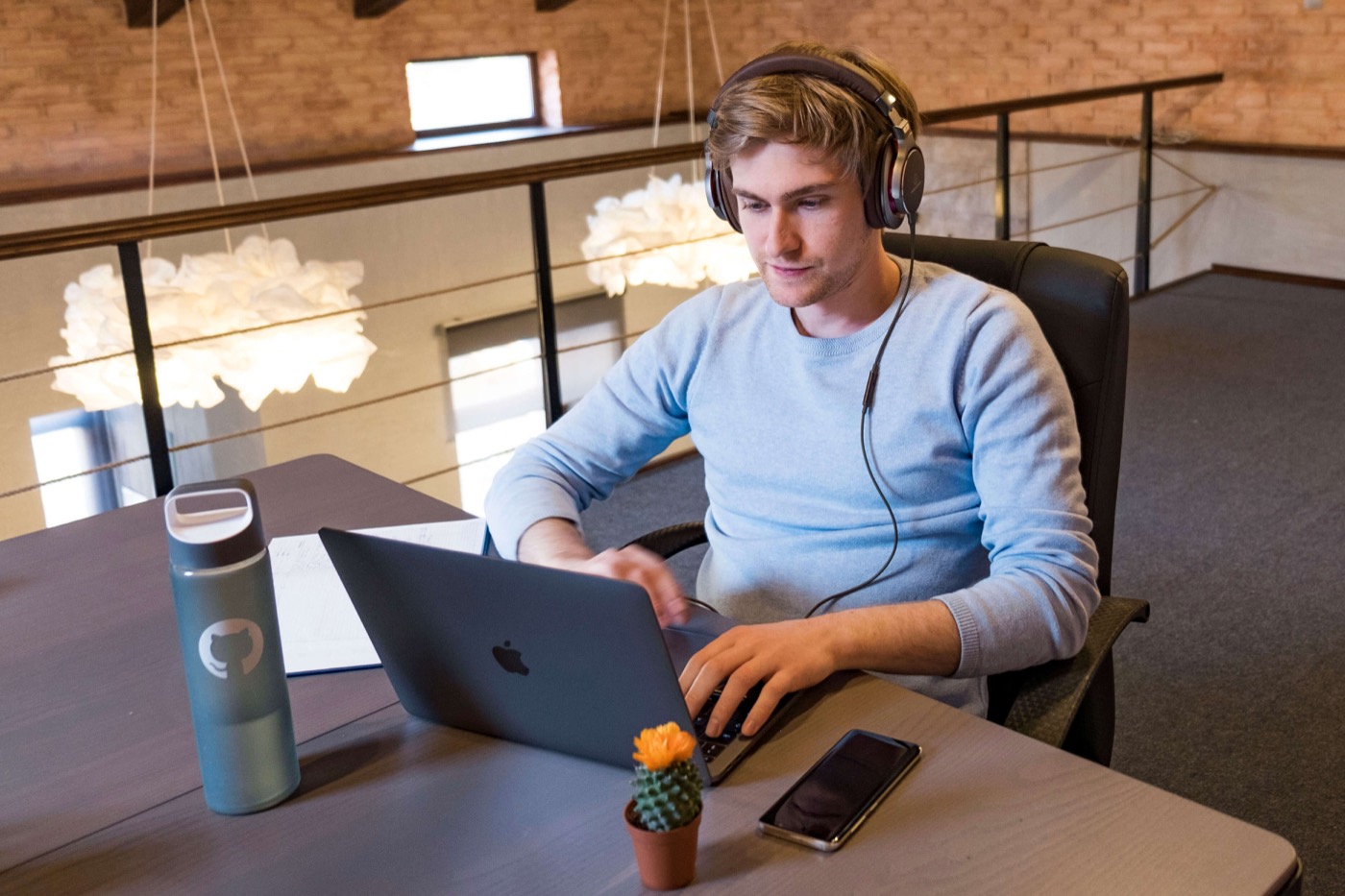 Focused work with headphones on
